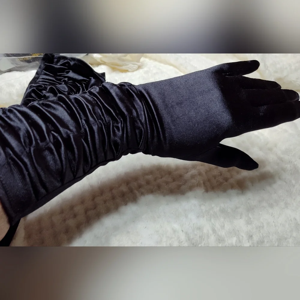 Dillard's Long Formal Black Satin Gloves